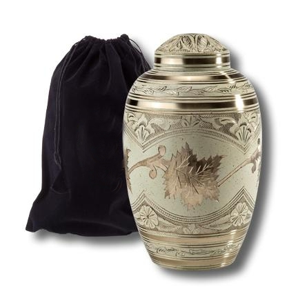 cremation urn solid brass cream and gold color